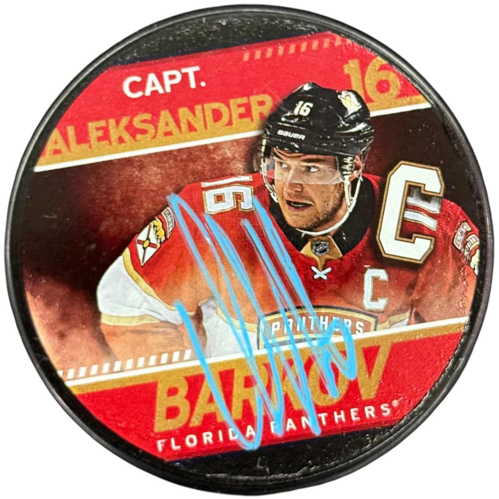 Aleksander Barkov Autographed Florida Panthers Captain Hockey Puck - JSA