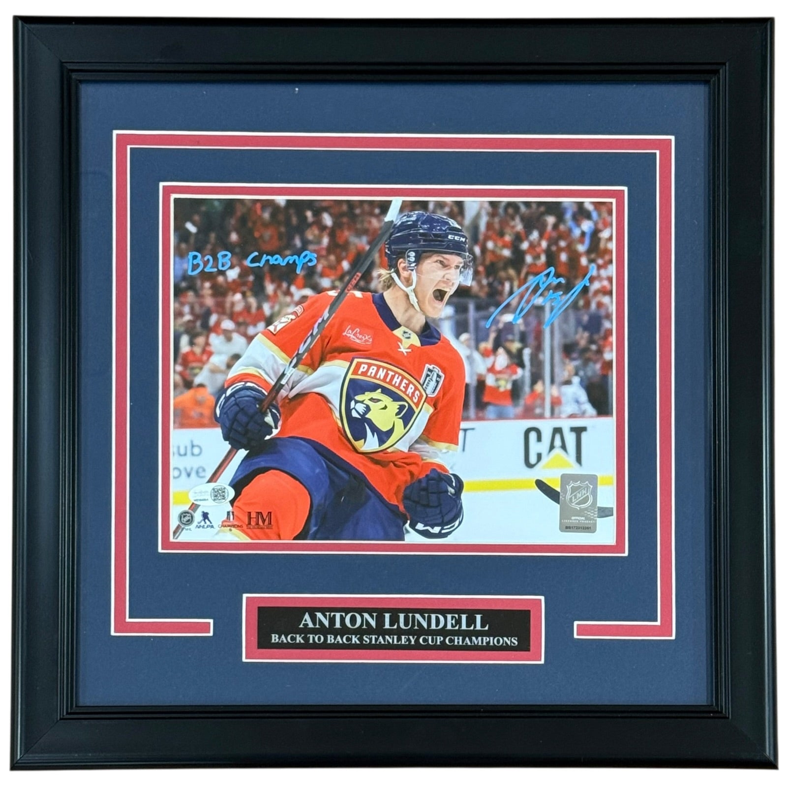 Anton Lundell Autographed Florida Panthers (Back 2 Back) Deluxe Framed 8x10 Photo - JSA