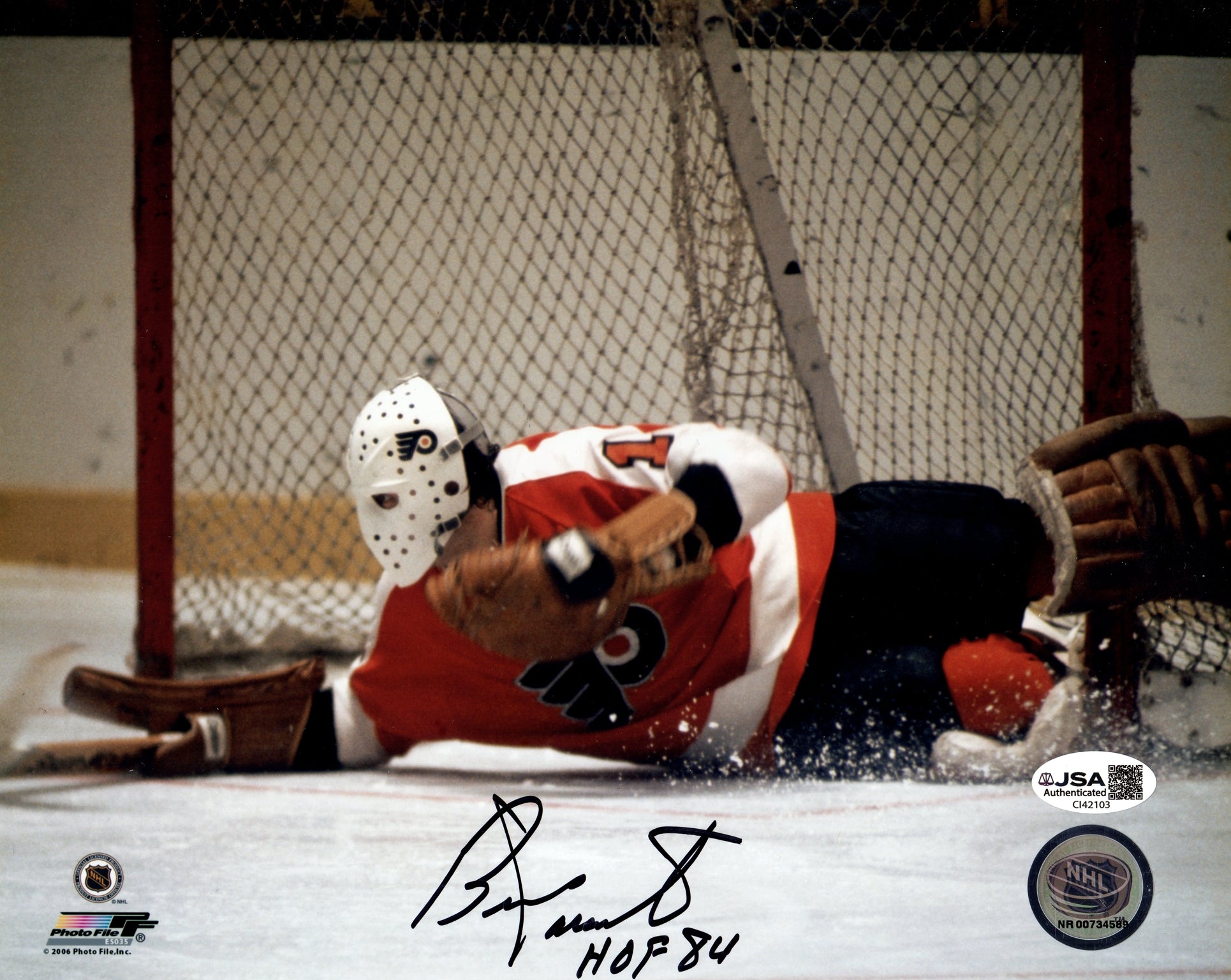 Bernie Parent Autographed Philadelphia Flyers 8x10 Photo w/ 