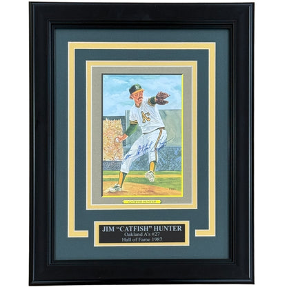 Jim "Catfish" Hunter Autographed Oakland Athletics Deluxe Framed Great Moments Postcard - JSA