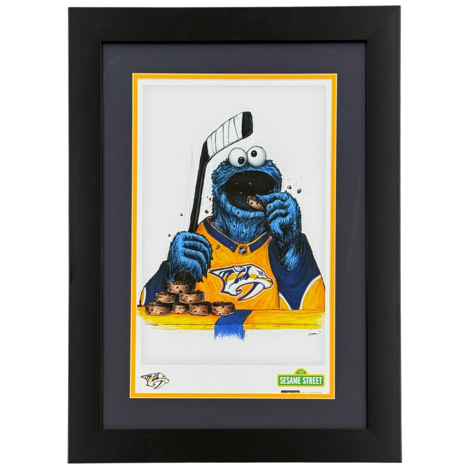 S. Preston Cookie Monster x NHL Nashville Predators Limited Edition Deluxe Framed Art Print