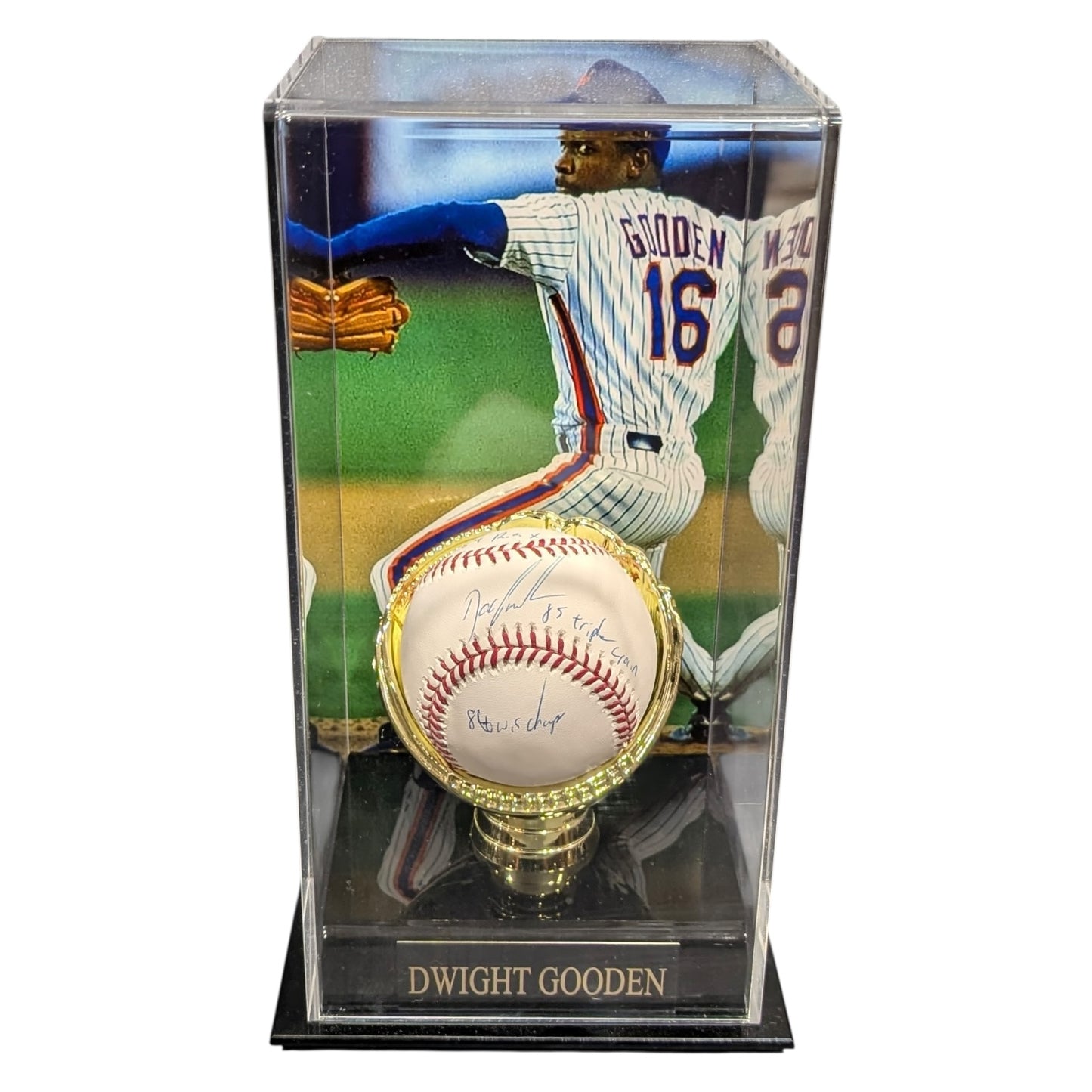 Dwight Gooden Autographed MLB Baseball w/ "84 ROY 85 Triple Crown 86 WS Champs" in Deluxe Case - JSA