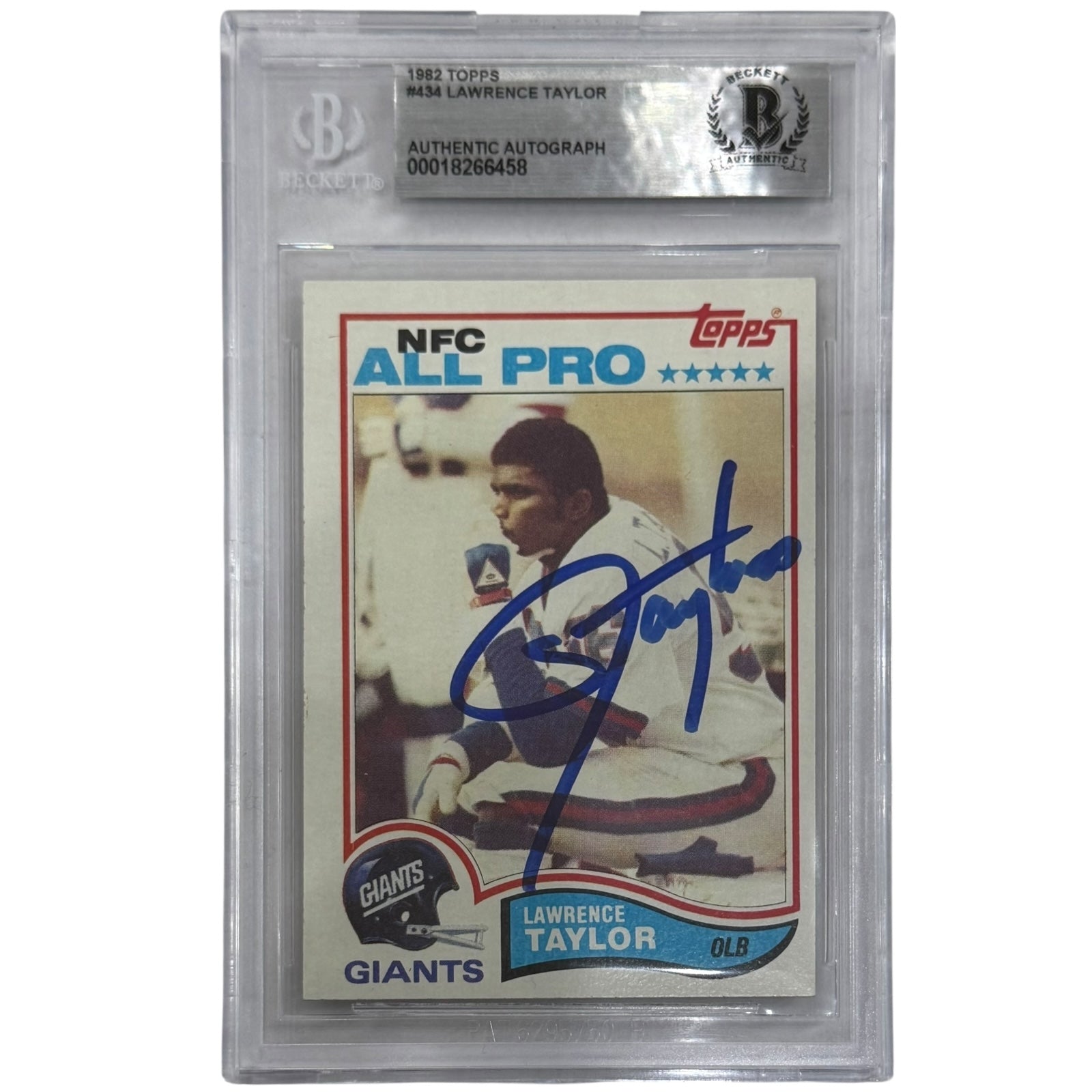 Lawrence Taylor Autographed New York Giants 1982 Topps Rookie Card #434 - Beckett