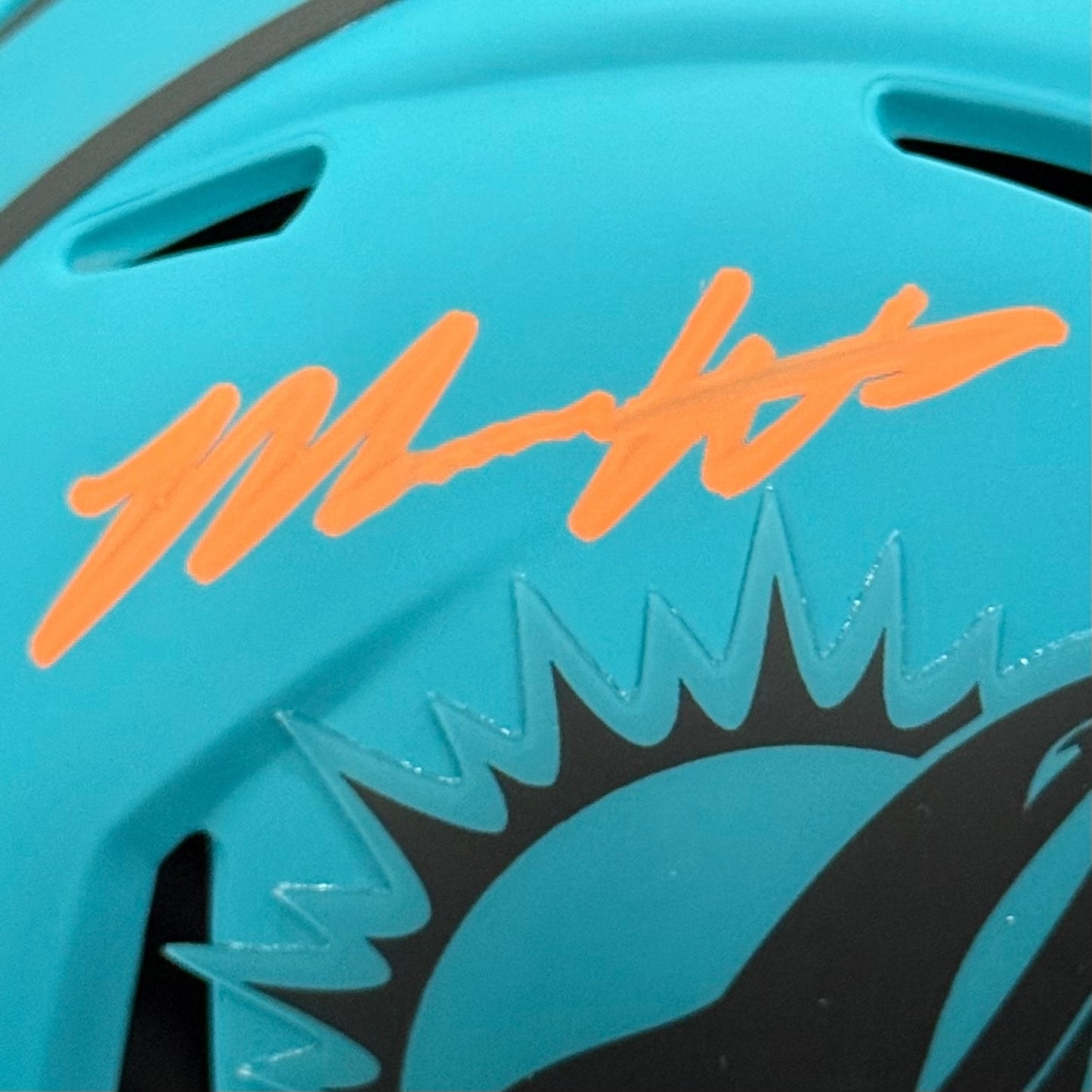 Malik Washington Autographed Miami Dolphins (RAVE Alternate Orange Signature) Mini Helmet - JSA