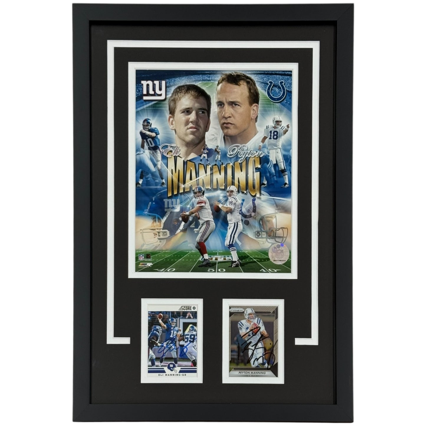 Peyton Manning And Eli Manning Autographed Football Cards 8x10 Collage Signature Series Frame - JSA