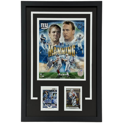 Peyton Manning And Eli Manning Autographed Football Cards 8x10 Collage Signature Series Frame - JSA