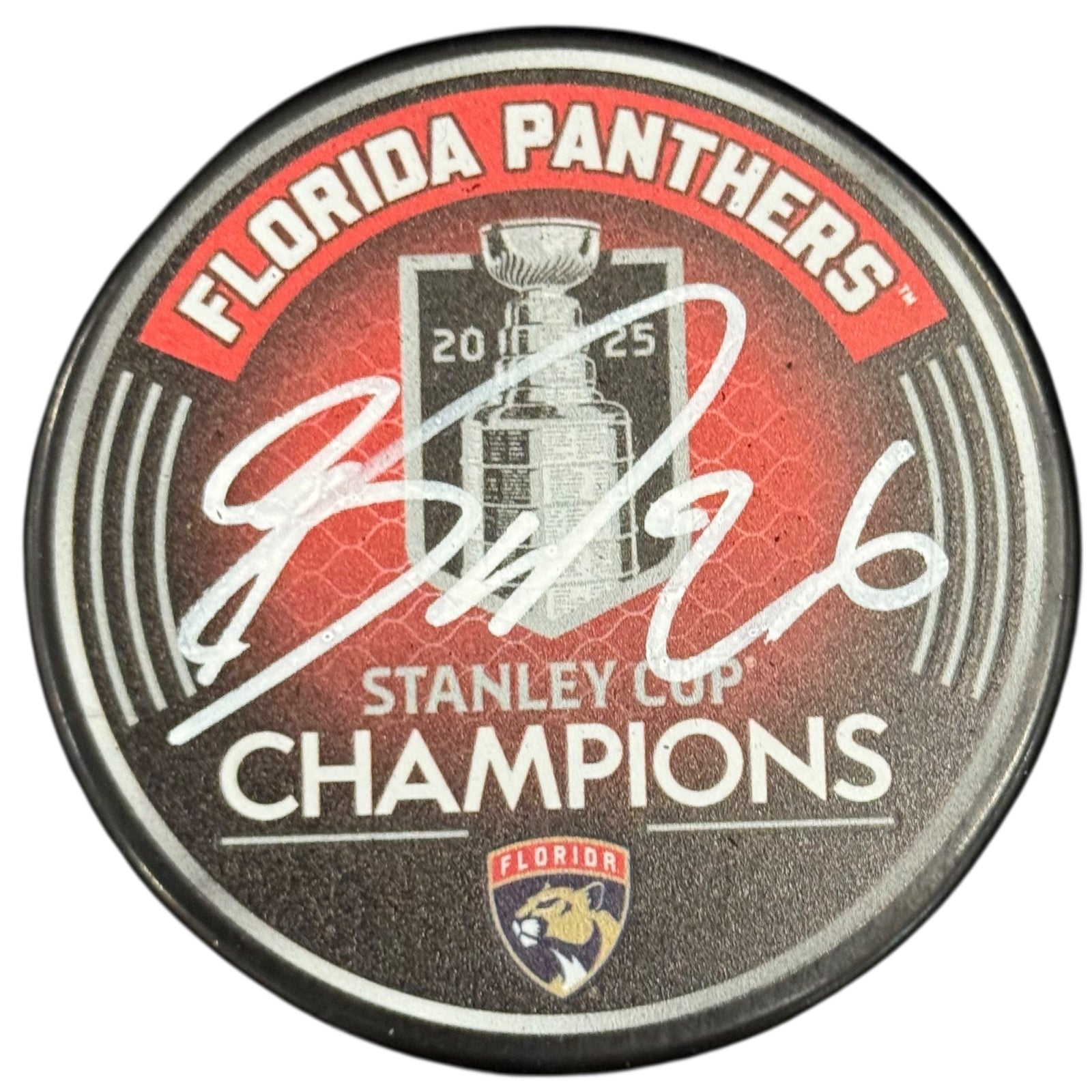 Uvis Balinskis Autographed Florida Panthers 2025 Stanley Cup Logo Hockey Puck - JSA