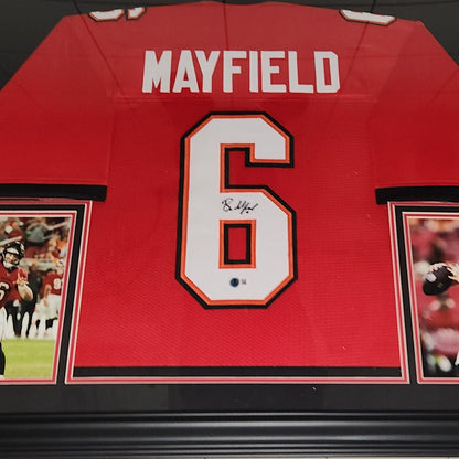 Baker Mayfield Autographed Tampa Bay Buccaneers (Red #6) Deluxe Framed Jersey - Beckett