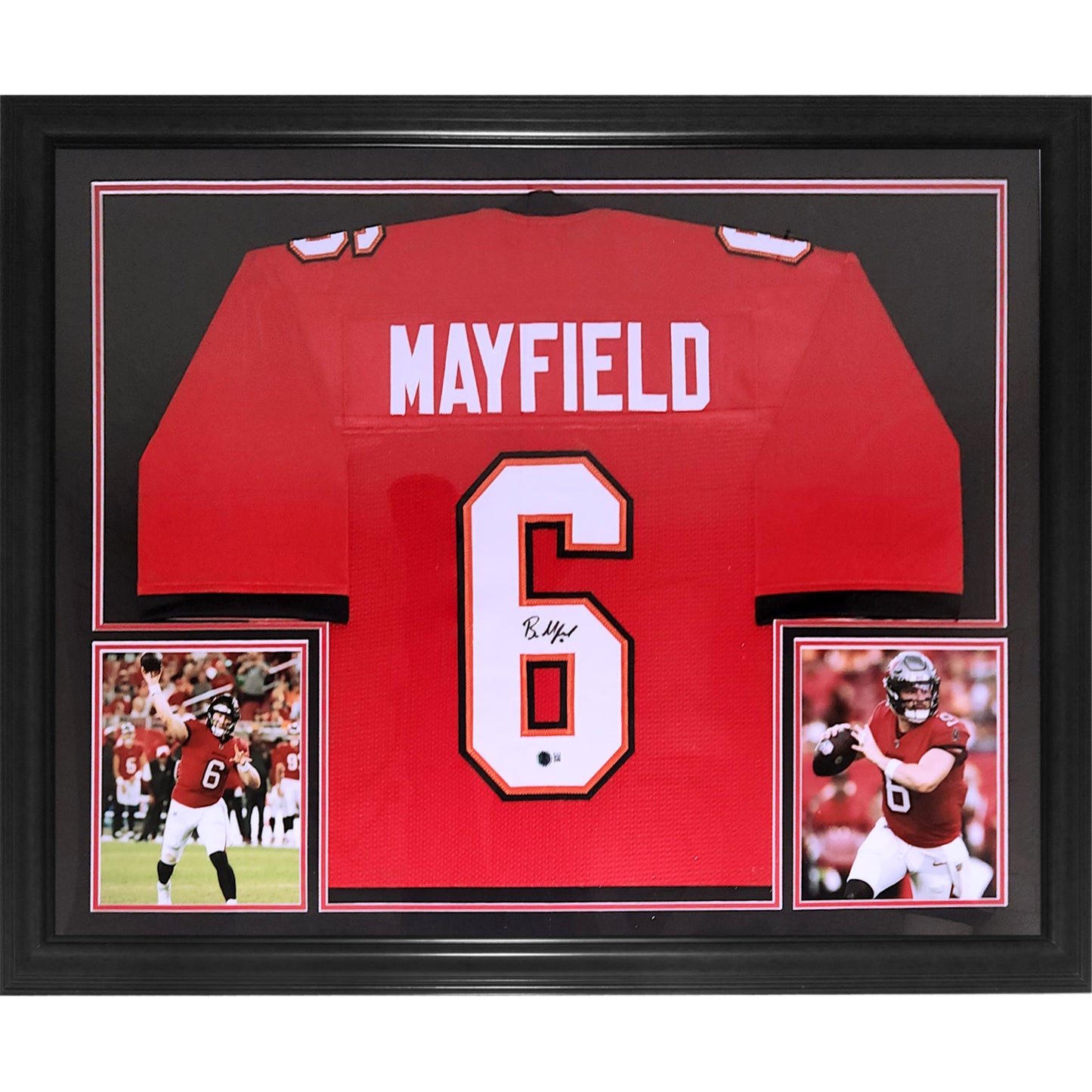Baker Mayfield Autographed Tampa Bay Buccaneers (Red #6) Deluxe Framed Jersey - Beckett