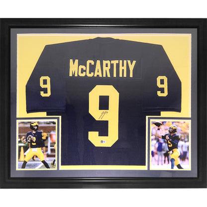 JJ McCarthy Autographed Michigan Wolverines (Blue #9) Deluxe Framed Jersey - Beckett