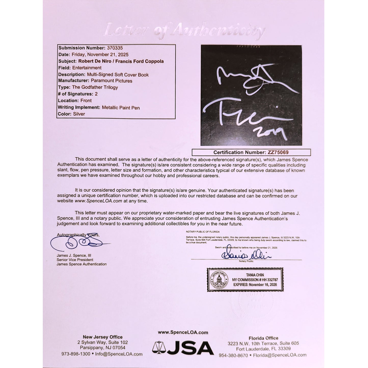 The Godfather Part II Full-Size Movie Poster Deluxe Framed with 6 Cast Autographs - JSA