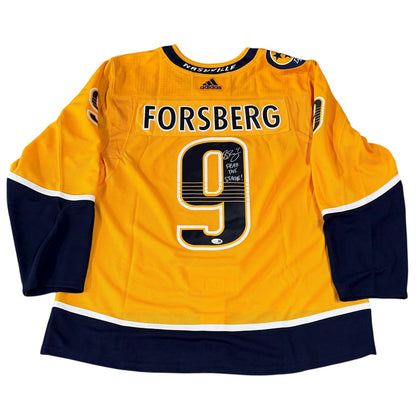 Filip Forsberg Autographed Nashville Predators (Gold #9) Breakaway Jersey w/ "Fear The Stache" - Limited Edition of 9 - JSA