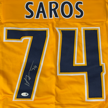Juuse Saros Autographed Nashville (Gold #74) Custom Hockey Jersey - JSA
