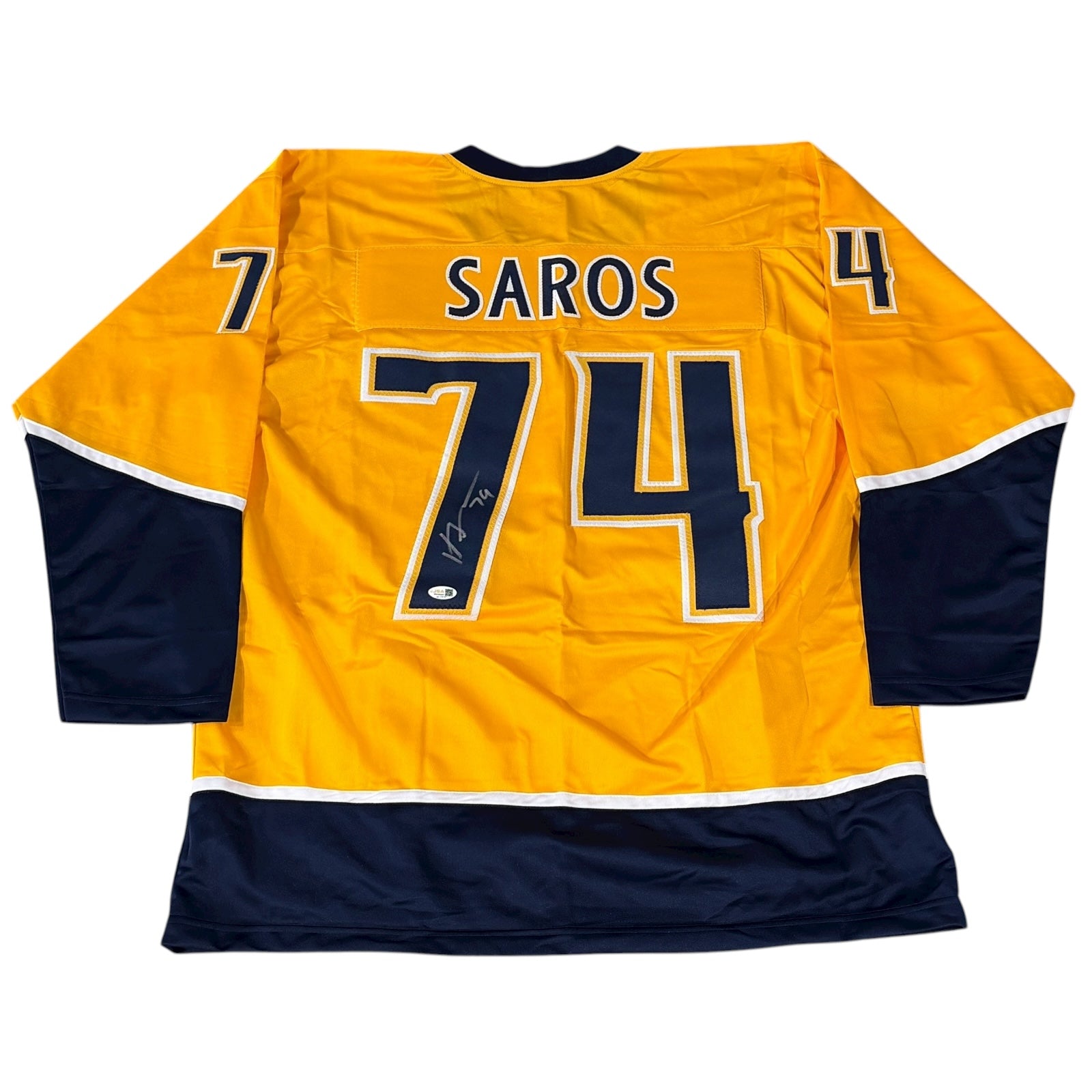 Juuse Saros Autographed Nashville (Gold #74) Custom Hockey Jersey - JSA