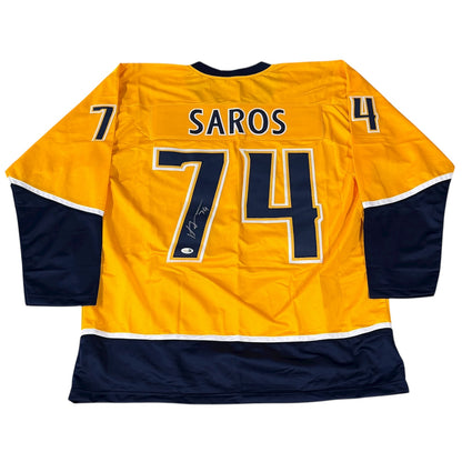 Juuse Saros Autographed Nashville (Gold #74) Custom Hockey Jersey - JSA
