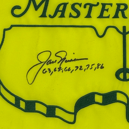 Jack Nicklaus Autographed Undated Masters Golf Pin Flag Deluxe Framed with Victory Dates Inscription - JSA