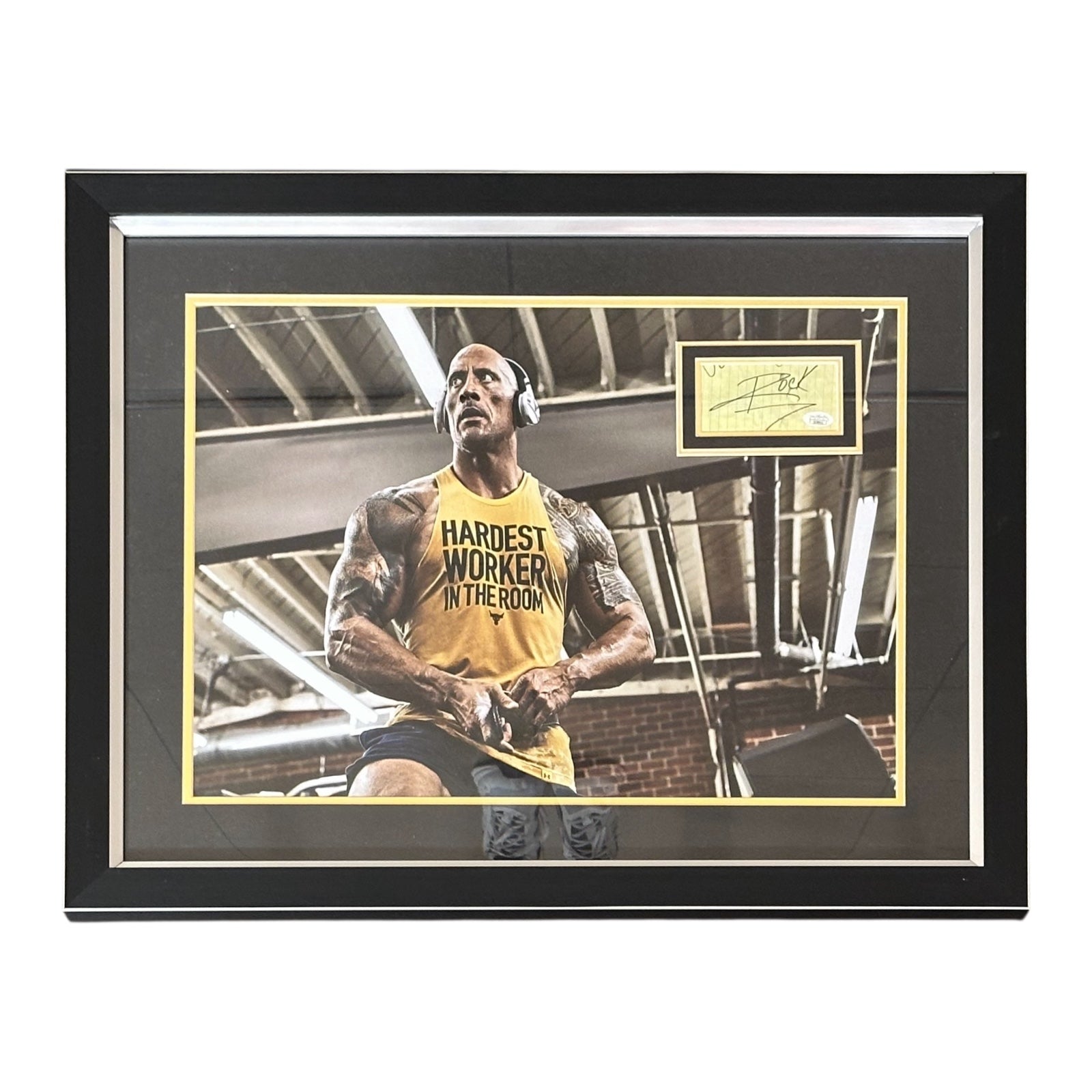 Dwayne Johnson The Rock Full-Size Poster (Working Out) Deluxe Framed with Autograph - JSA Letter