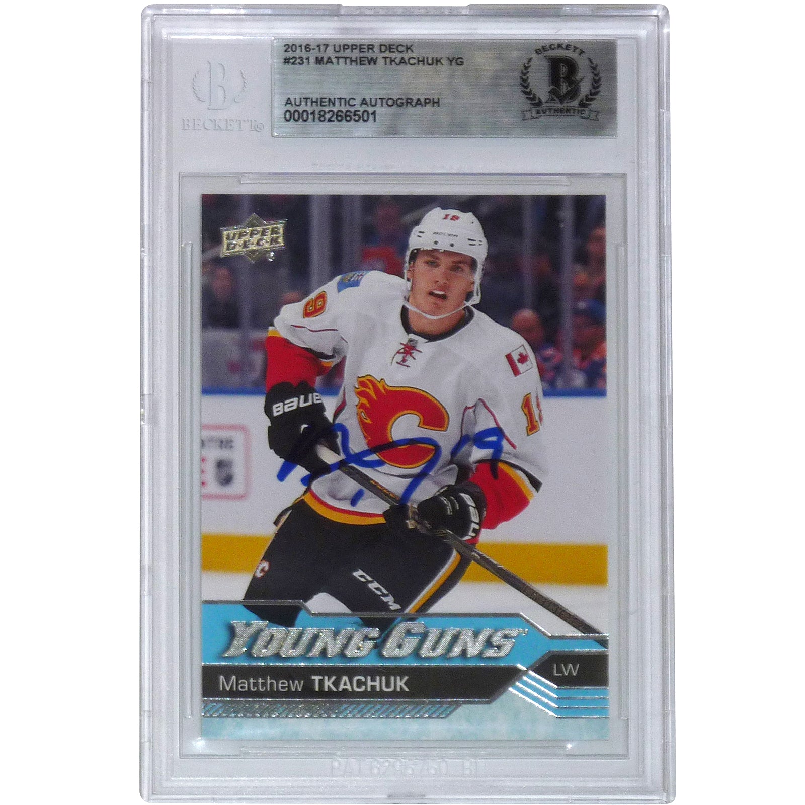 Matthew Tkachuk Autographed 2016-17 Upper Deck Young Guns 231 Rookie Card - Beckett