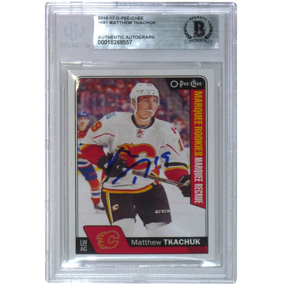 Matthew Tkachuk Autographed 2016-17 OPeeChee Marquee 681 Rookie Card - Beckett