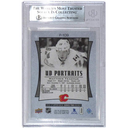 Matthew Tkachuk Autographed 2016-17 UD Portraits P109 Rookie Card - Beckett