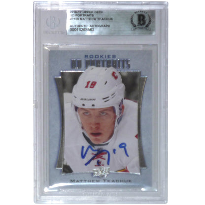 Matthew Tkachuk Autographed 2016-17 UD Portraits P109 Rookie Card - Beckett