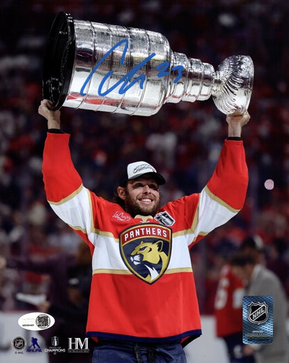 Carter Verhaeghe Autographed Florida Panthers (2025 Stanley Cup Trophy) 8x10 Photo - JSA