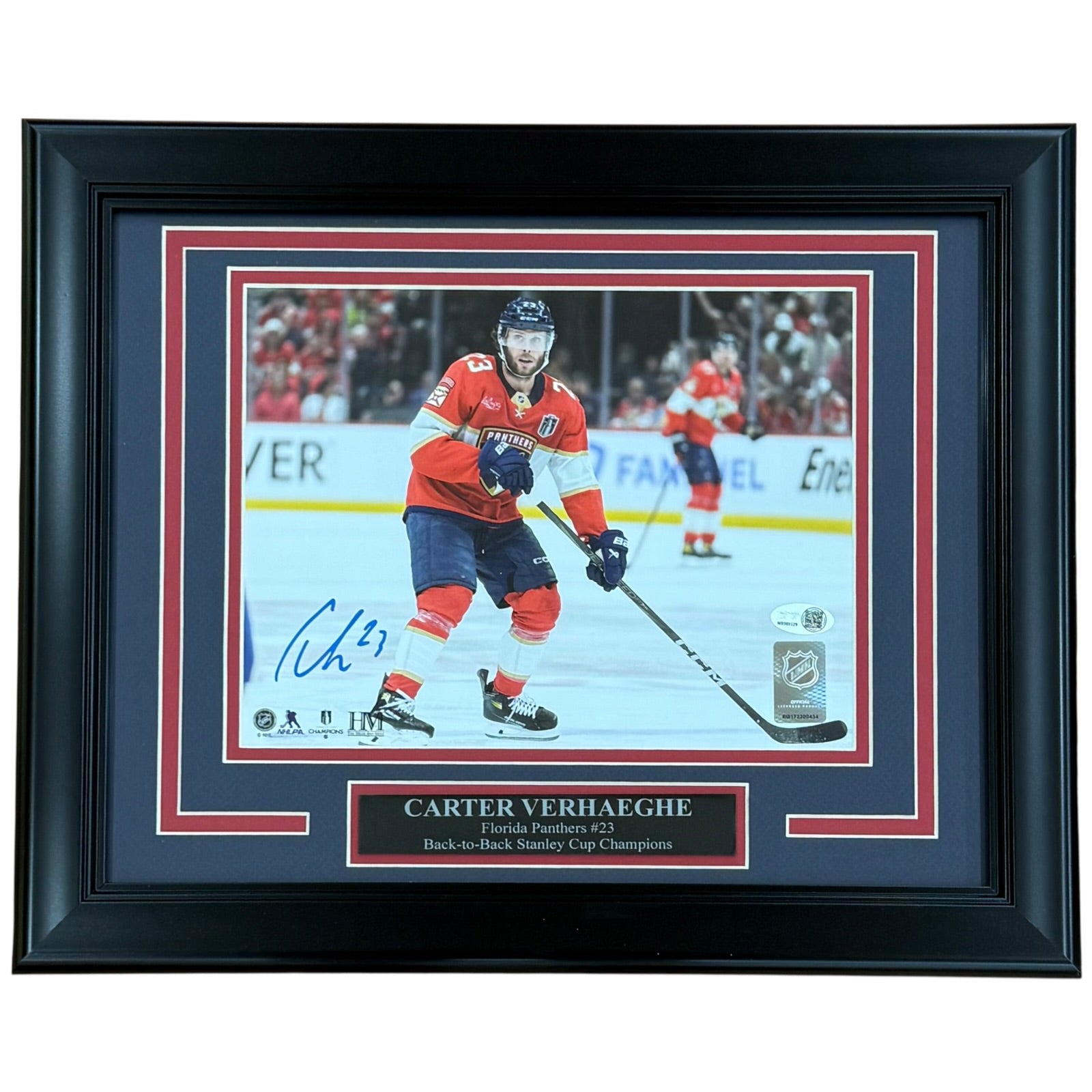 Carter Verhaeghe Autographed Florida Panthers (2025 Stanley Cup Action) Deluxe Framed 8x10 Photo - JSA