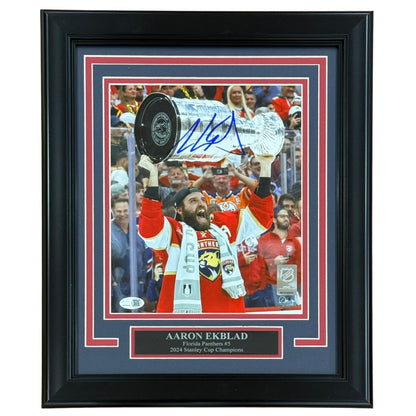 Aaron Ekblad Autographed Florida Panthers (2024 Stanley Cup Trophy) Deluxe Framed 8x10 Photo - JSA
