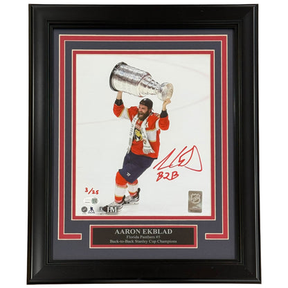 Aaron Ekblad Autographed Florida Panthers (2025 Stanley Cup Trophy) Deluxe Framed 8x10 Photo w/ "B2B" - JSA