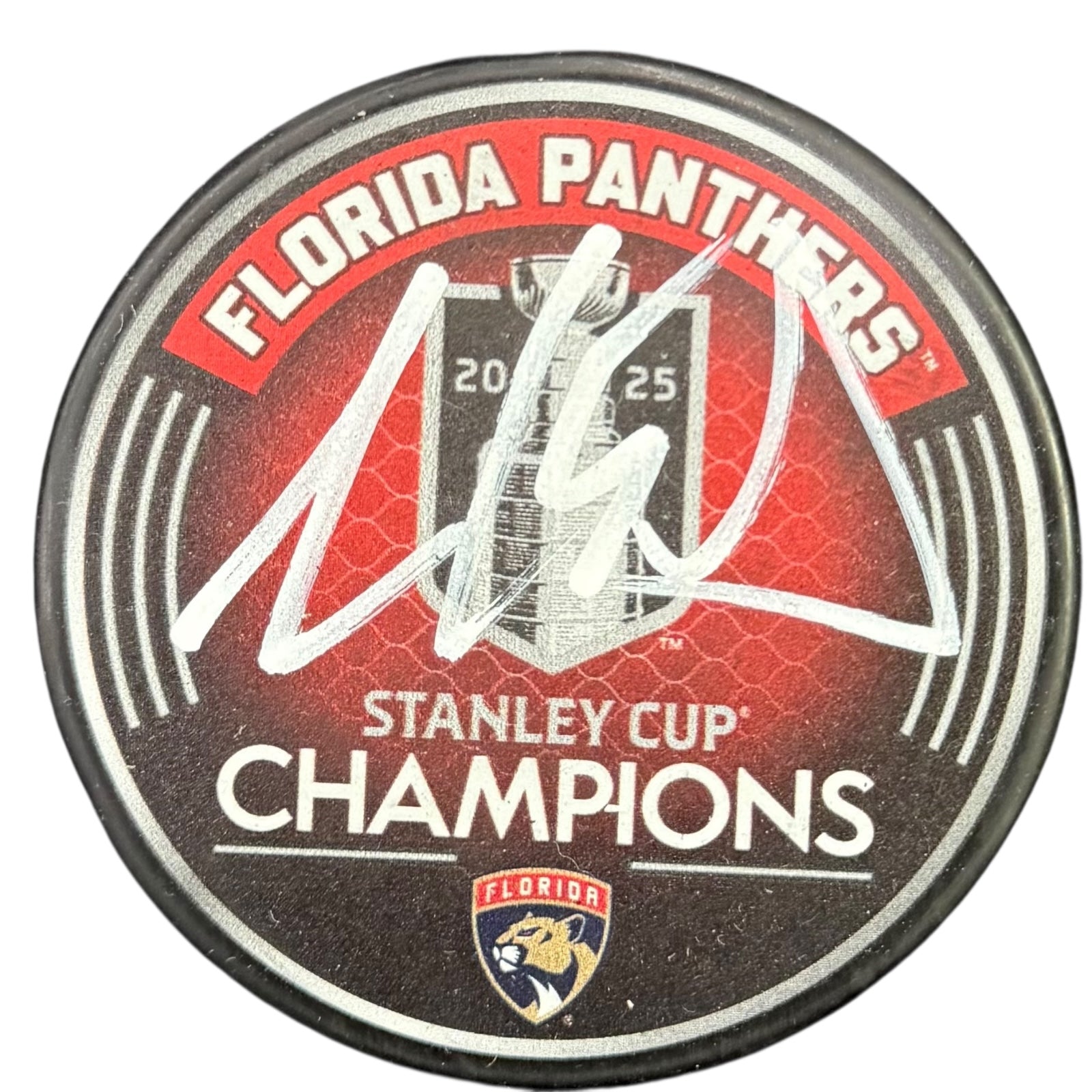 Aaron Ekblad Autographed Florida Panthers (2025 Stanley Cup Champs) Logo Hockey Puck - JSA