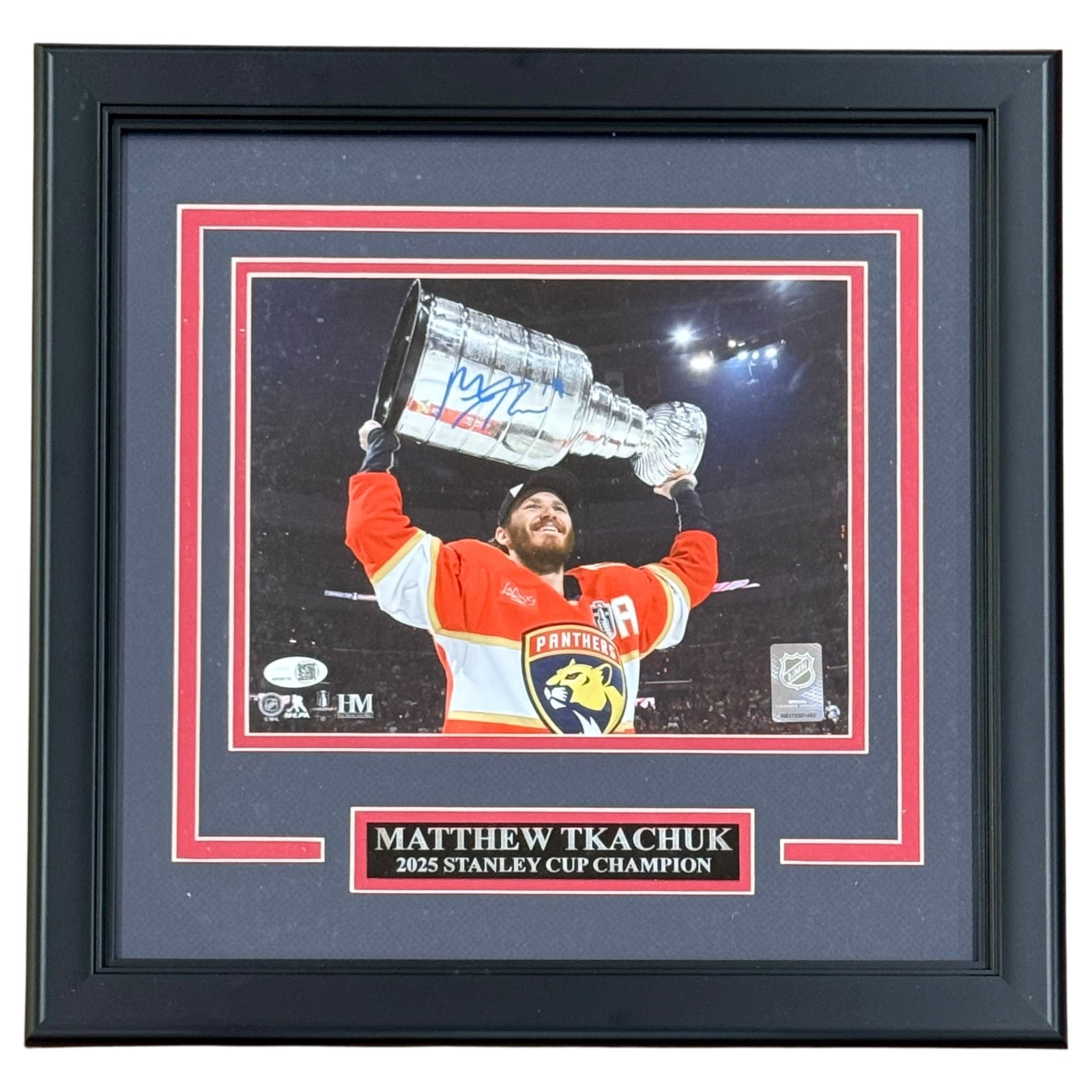Matthew Tkachuk Autographed Florida Panthers (Stanley Cup Trophy) Deluxe Framed Horizontal 8x10 Photo - JSA