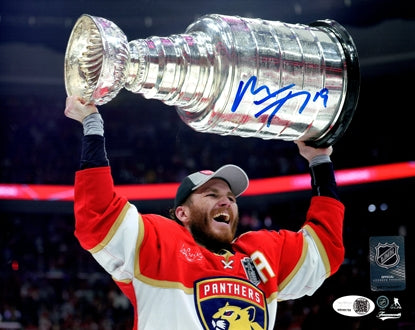 Matthew Tkachuk Autographed Florida Panthers (Stanley Cup Trophy) Horizontal 8x10 Photo - JSA