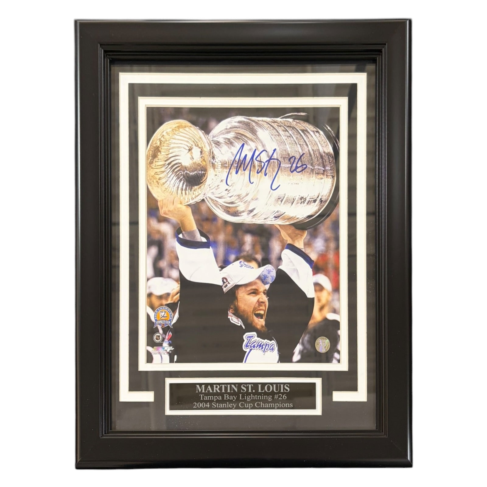 Martin St. Louis Autographed Tampa Bay Lightning (Stanley Cup Trophy) Deluxe Framed 8x10 Photo