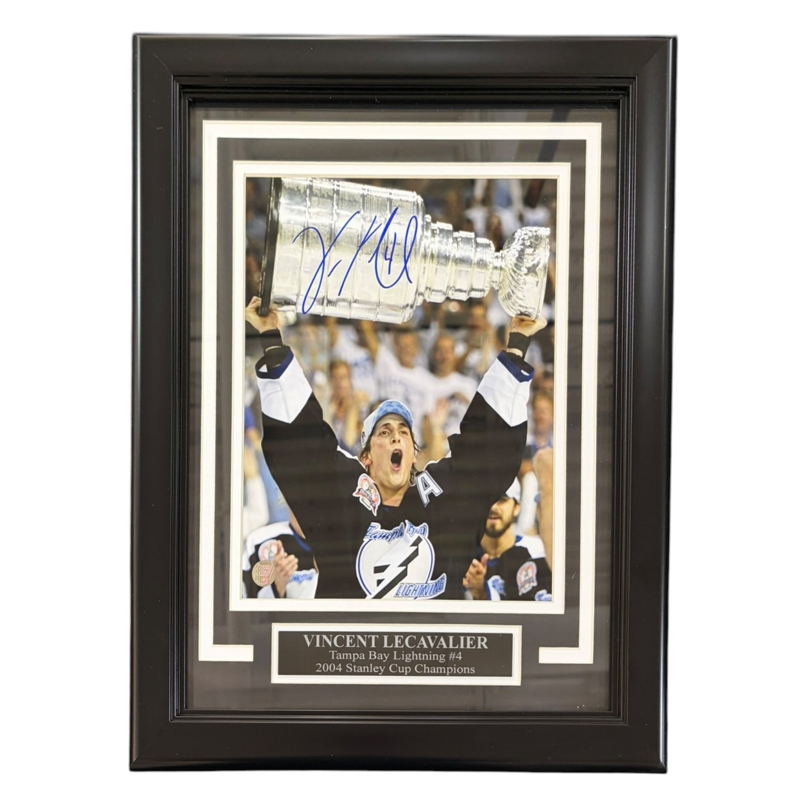 Vincent Lecavalier Autographed Tampa Bay Lightning (Stanley Cup Trophy) Deluxe Framed 8x10 Photo