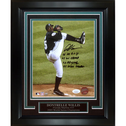 Dontrelle Willis Autographed Florida Marlins Deluxe Framed 8x10 Photo w/ Stat Inscriptions - JSA