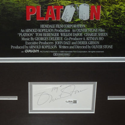 Platoon 11x17 Movie Poster Deluxe Framed with Director Oliver Stone Autograph - JSA
