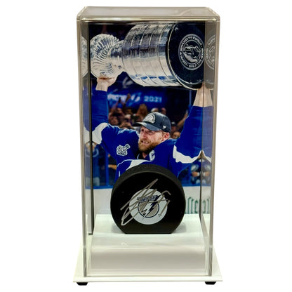 Steven Stamkos Autographed Tampa Bay Lightning Hockey Puck with Tall Case - JSA