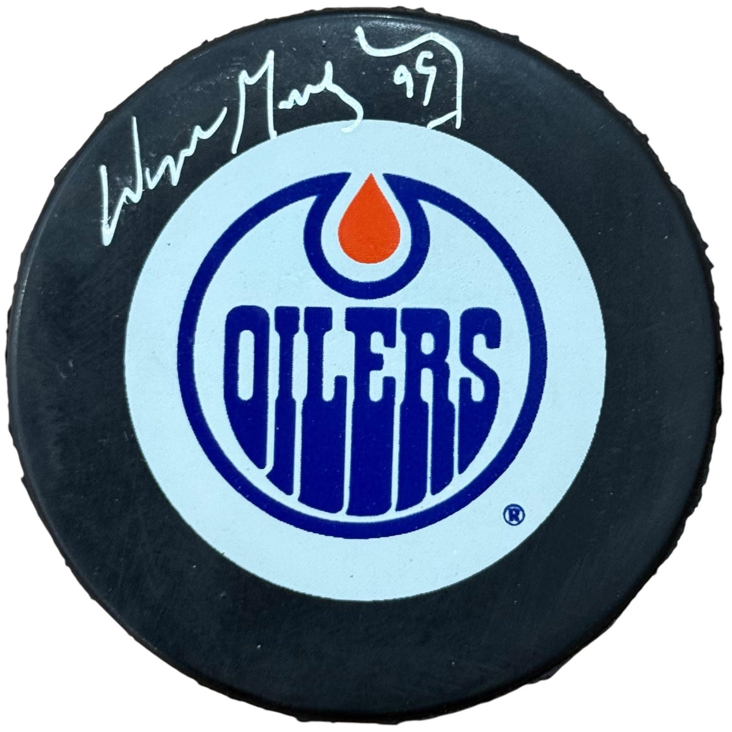Wayne Gretzky Autographed Edmonton Oilers Hockey Puck with Tall Case - JSA