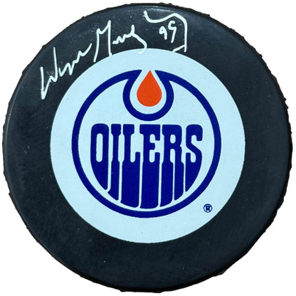 Wayne Gretzky Autographed Edmonton Oilers Hockey Puck with Tall Case - JSA
