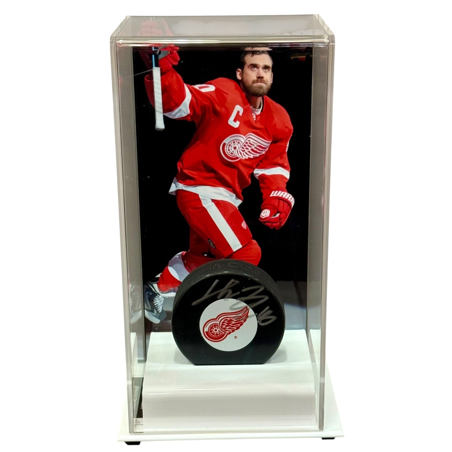 Henrik Zetterberg Autographed Detroit Red Wings Hockey Puck with Tall Case - JSA