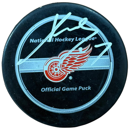 Pavel Datsyuk Autographed Detroit Red Wings Hockey Puck with Tall Case - JSA