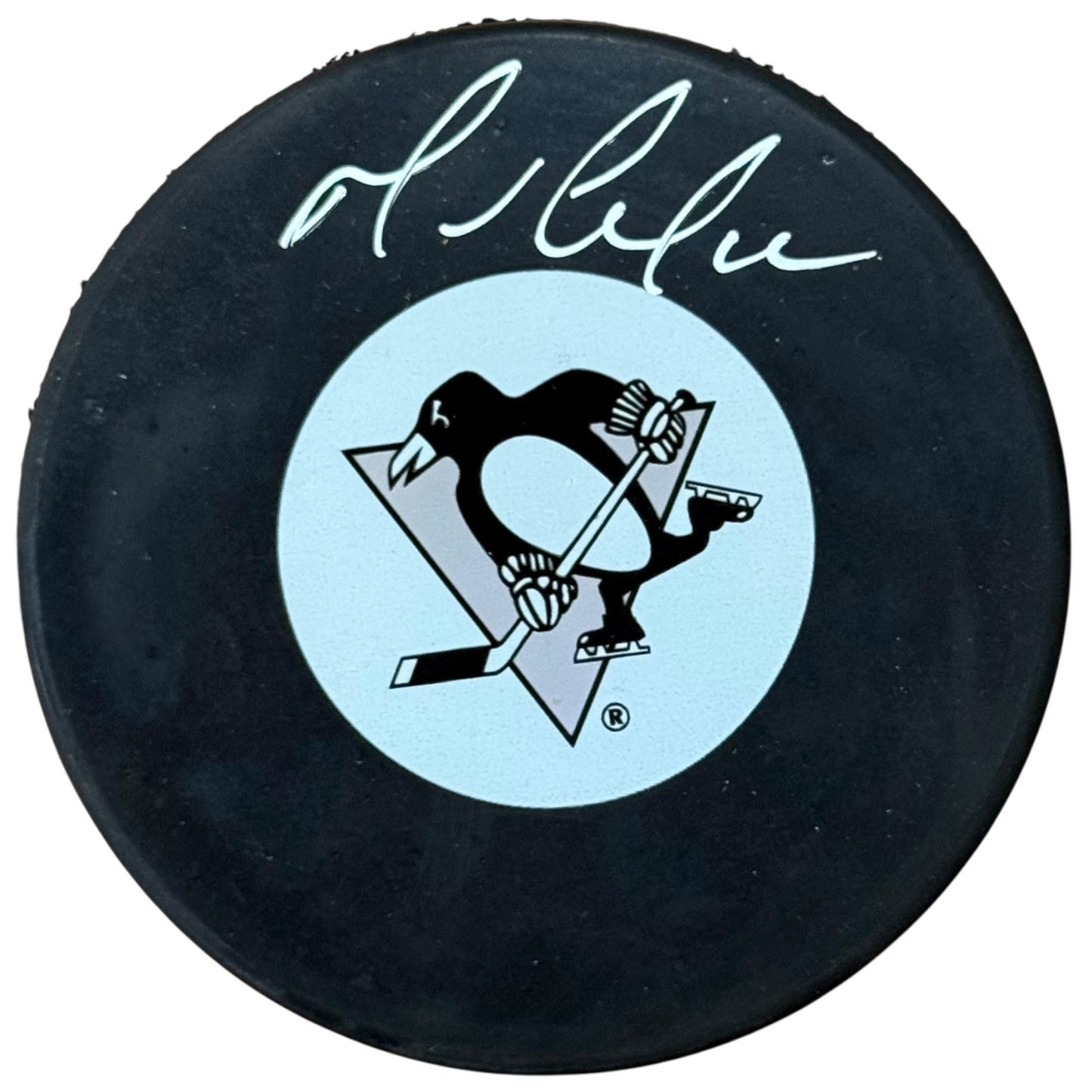 Mario Lemieux Autographed Pittsburgh Penguins Hockey Puck with Tall Case - JSA