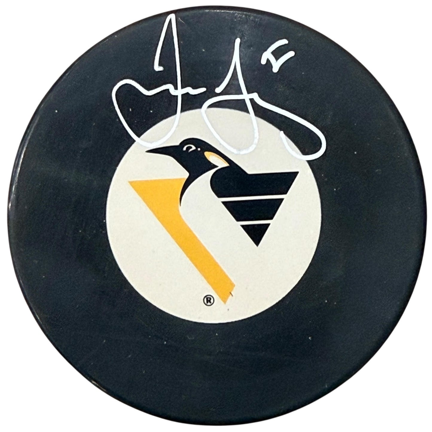 Jaromir Jagr Autographed Pittsburgh Penguins Hockey Puck with Tall Case - JSA