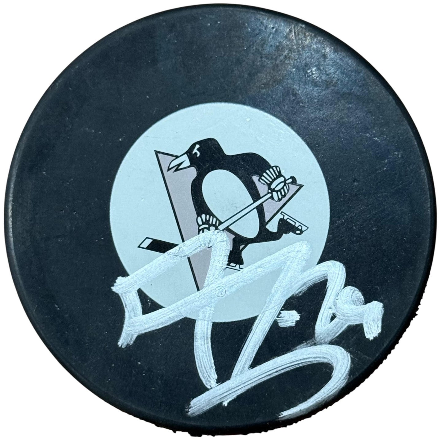 Marc-Andre Fleury Autographed Pittsburgh Penguins Hockey Puck with Tall Case - JSA
