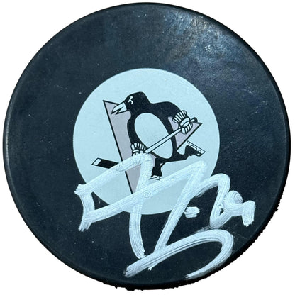 Marc-Andre Fleury Autographed Pittsburgh Penguins Hockey Puck with Tall Case - JSA