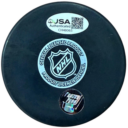 Marc-Andre Fleury Autographed Pittsburgh Penguins Hockey Puck with Tall Case - JSA