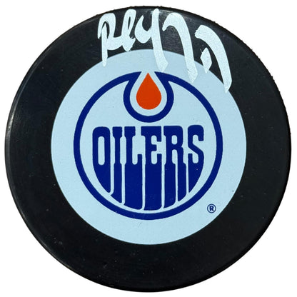 Paul Coffey Autographed Edmonton Oilers Hockey Puck with Tall Case - JSA
