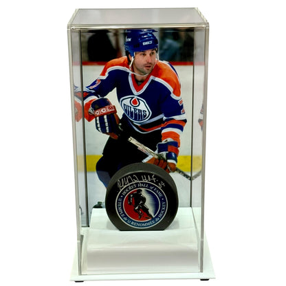 Paul Coffey Autographed Hall of Fame Hockey Puck with Tall Case - JSA