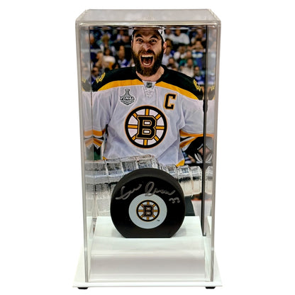 Zdeno Chara Autographed Boston Bruins Hockey Puck with Tall Case - JSA
