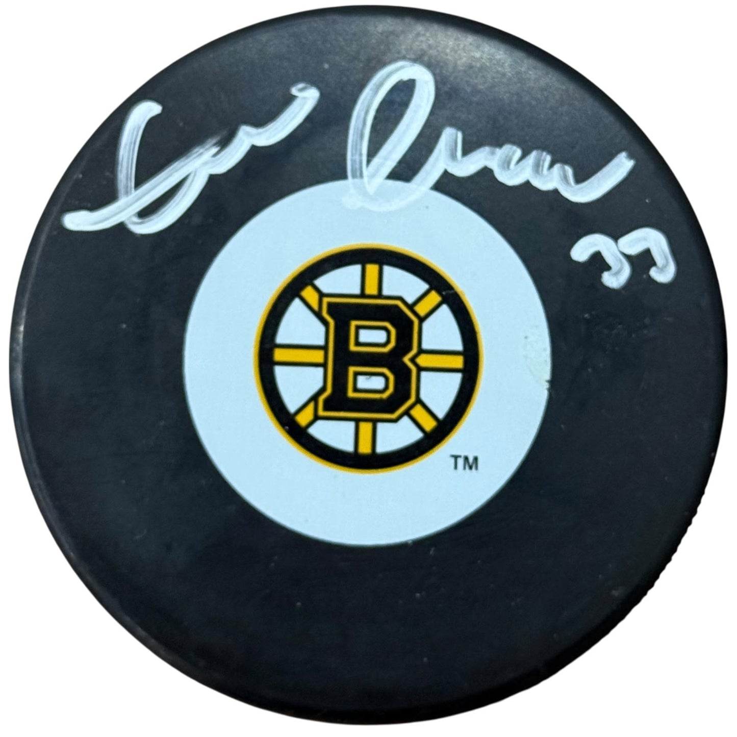 Zdeno Chara Autographed Boston Bruins Hockey Puck with Tall Case - JSA